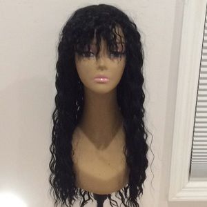 Black long wet and water wavy wig